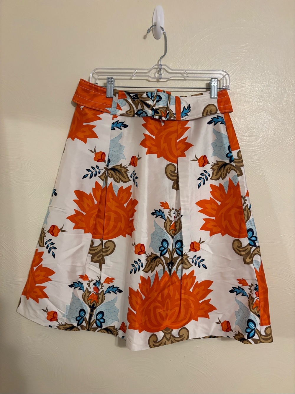 Talbots Bare Silk Floral A-Line Skirt Orange Blue Size 4 Belted